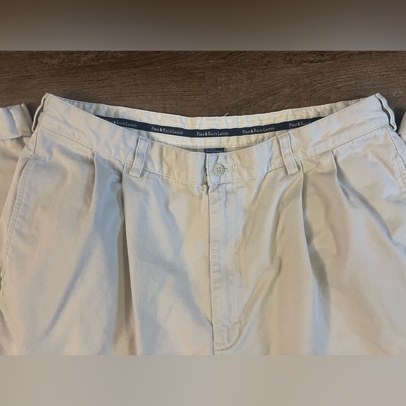 Polo Ralph Lauren Pants Mens 38x34 Chinos‎ Peated Cuffed Beige Light Weight C37 - Picture 3 of 9